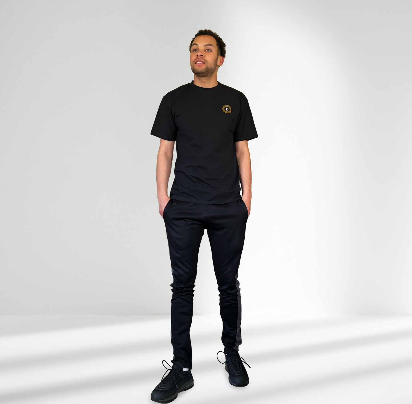 Balling London - Black Plain T-Shirt Rib Collar Embroidered Logo High Quality