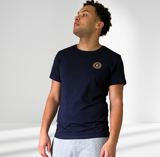 Balling London Navy round neck lightweight Cotton T-shirt Embroidered Gold Logo