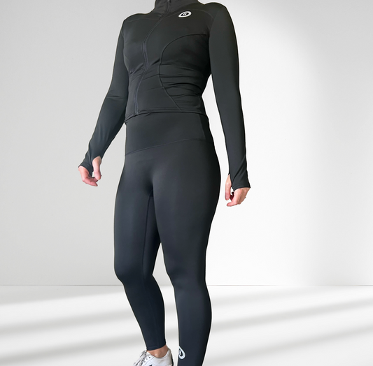 Balling London 2 PCS long sleeve zipped top & leggings Black Gym Yoga set